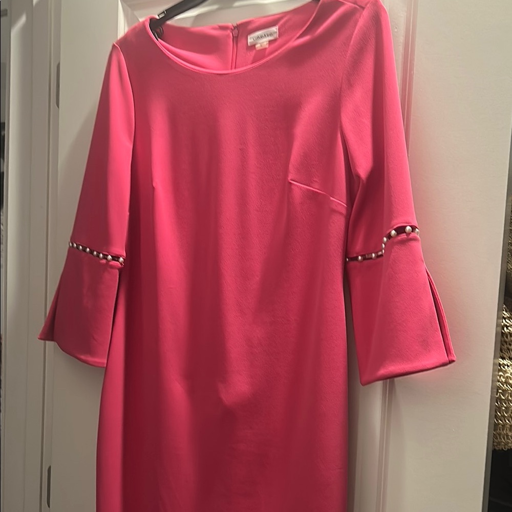 Calvin Klein Orange and Pink Embellished Sheath Dress